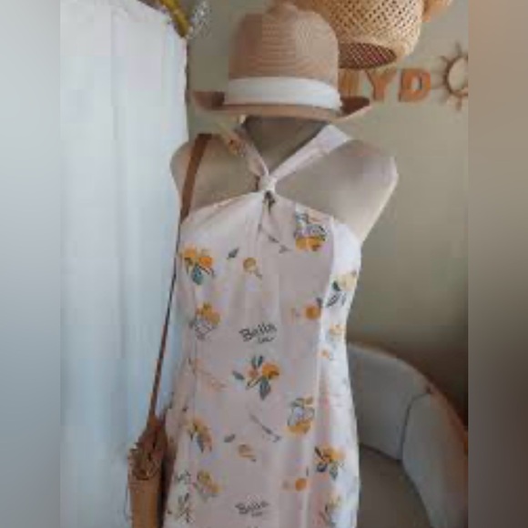 Y-neck Orange Print Linen Mini A-line Dress by wild fable - Picture 8 of 8